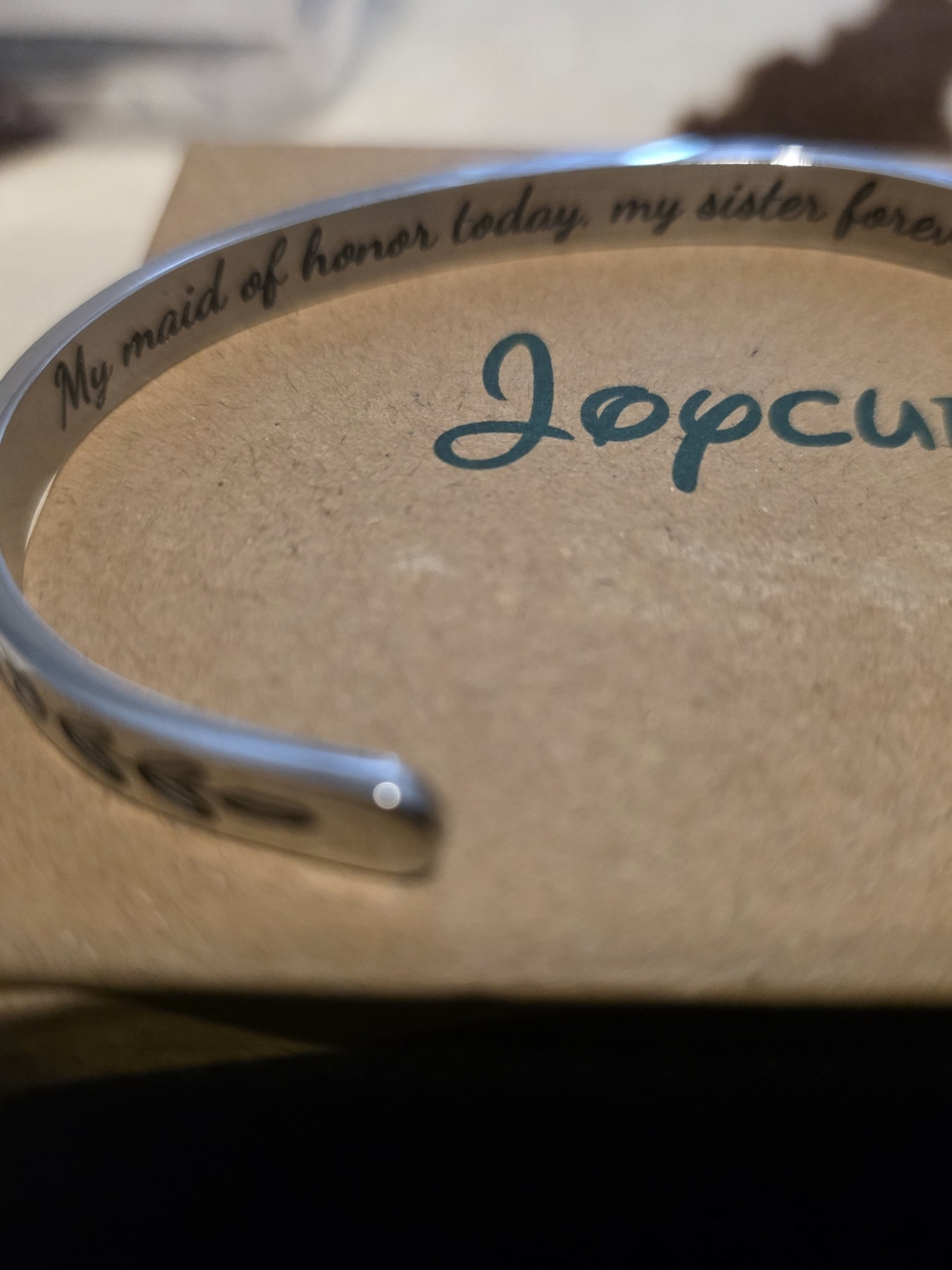 Silver Engraved Cuff Bracelet - Maid of Honor Sentiment